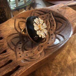 Black and Gold Floral Statement Ring
